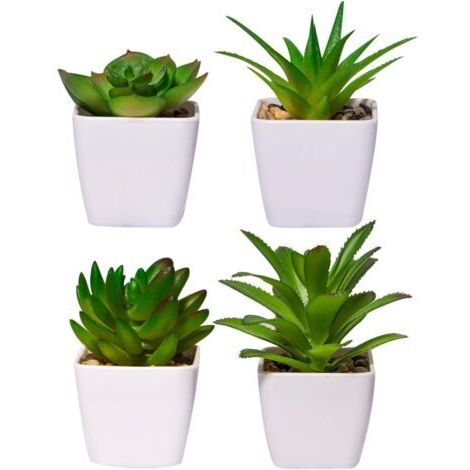 Paquet de 4 plantes artificielles d'intérieur en plastique succulentes en pot combinaison salle d'étude Restaurant décoration de table (1/5)