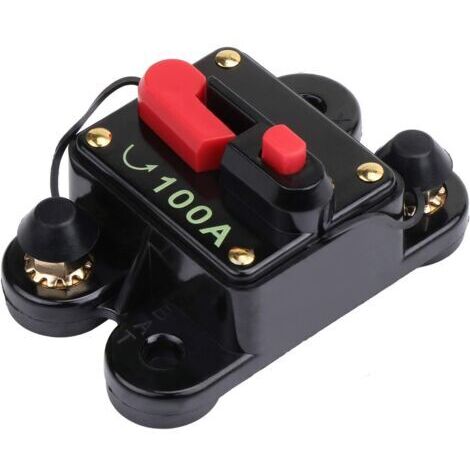 disjoncteur avec réinitialisation manuelle, 100A Porte-fusible Moteur de pêche à la traîne Auto Voiture Marine Bateau Vélo Stéréo Audio Inline Fusible Onduleur 12V-24V DC (100A) (1/5)
