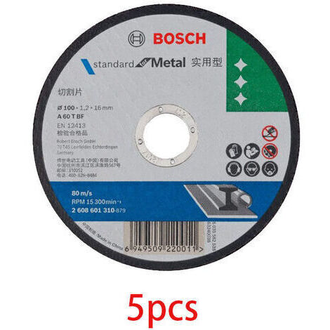 Bosch Accessories 5 pièces Disque à tronçonner Standard for de (pour l'acier inoxydable, Ø 100 mm, alésage Ø 16mm,Épaisseur 1.5 mm accessoire pour meuleuse angulaire) (1/4)