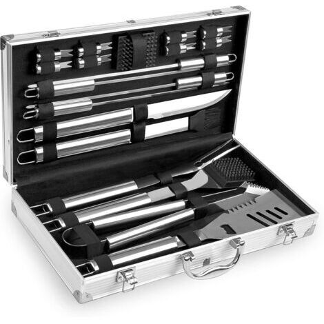 Kit Barbecue en Acier Inoxydable - Mallette de Rangement en Aluminium - Utensiles pour BBQ Professionnel - Set de 18 Pièces (1/5)