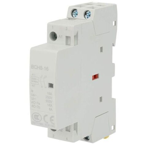 Contacteur AC 16A 2P 2NO sur rail DIN – Tension 230V – Durée de vie 100 000 cycles – Pour contrôle chauffe-eau et circuits d'éclairage (1/5)