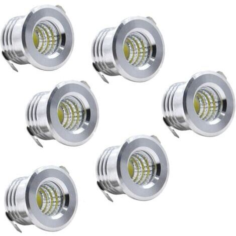 Lot de 6 Mini Spots encastrables au Plafond LED Noirs Mini Spot LED pour plafonnier d'armoire, 3 W, blanc froid (1/5)