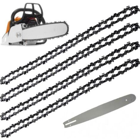 Guide-chaîne et 4 chaînes de tronçonneuse 52 maillons – Pas 3/8' – Jauge 0,05' – Pour coupe précise bois dur 14' (35 cm) (1/5)