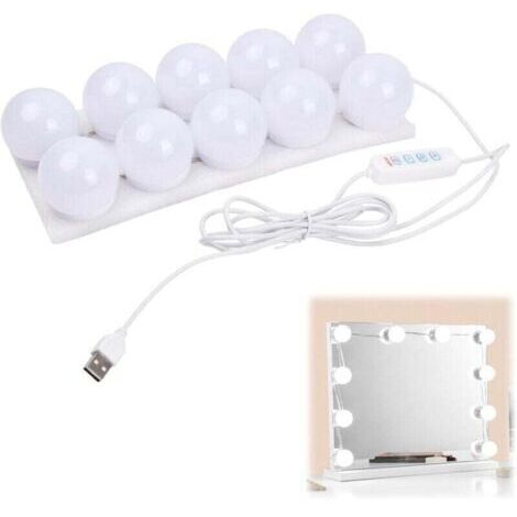 Lampe de maquillage LED 10 ampoules avec câble USB. 3 couleurs changeantes. 45 mm. idéale pour coiffeuse ou chambre à coucher (1/5)