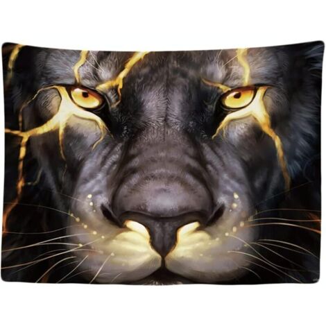 Tapisserie Murale Décorative Chambre - Lion Tête de Lion Yeux Clairs Nature - 200 x 150 cm Grand – Papier Peint Tissu – Tapestry Aesthetic Wall - Décoration Panoramique (1/4)