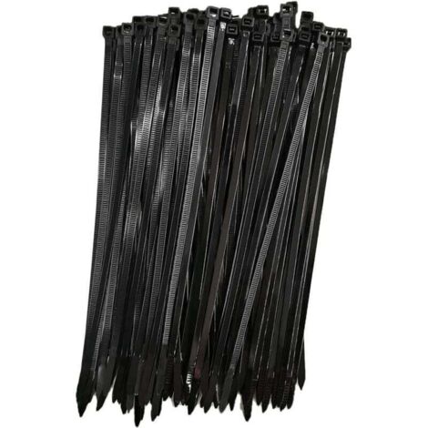 Collier de Serrage Réutilisable Plastique, 250 mm x 7,6 mm, Attache Câble Réutilisables, Serre Câbles Rilsan Nylon, Colliers Serre-Cable 250mm, Noir, Lot de 100 Pièces (1/4)
