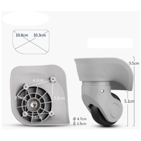 Paire de roues à bagages universelles en caoutchouc durable, roues de réparation de remplacement de bagages multidirectionnelles silencieuses (grandes, grises, paquet de 2) (1/4)