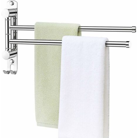Porte-Serviettes Salle de Bain - 2 Barres 180°Rotatives - Sèche-Serviettes en Acier Inoxydable SUS304 - Porte Serviette Murale - Sèche-Serviettes pour Salle de Bain (1/4)