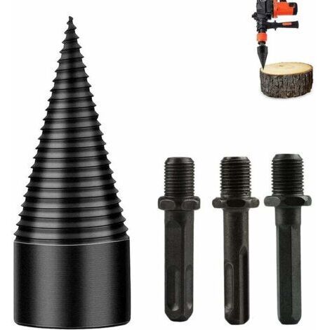 Foret à bois KZQ 42 mm pour fendre le bois de chauffage, foret hélicoïdal et coupe-cône pour un usage domestique avec 3 poignées. (1/5)