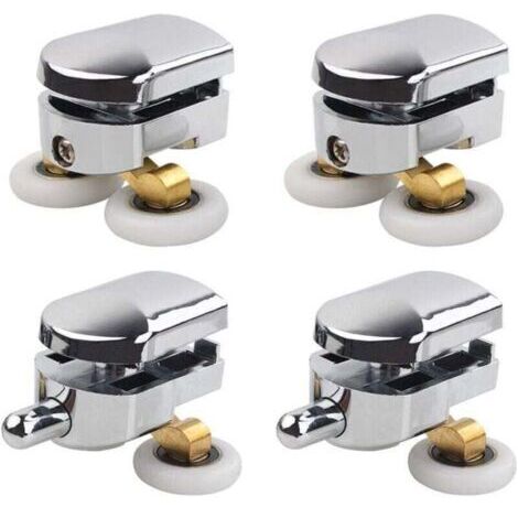 Rouleau de porte de douche, XU, 4 roulettes doubles pour porte de douche Roulettes Coulissantes Porte Roue de Remplacement pour Cabine de Douche pour trou de verre de 14 mm - KZQ (1/5)