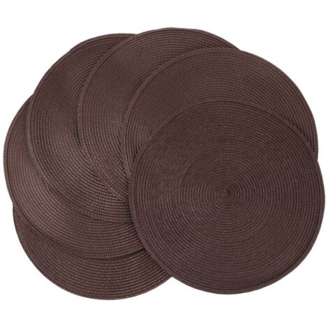 Set de 6 Protège-Tables Tressés Ronds Antidérapants Lavables 38 cm Brun Salle à Manger (1/4)