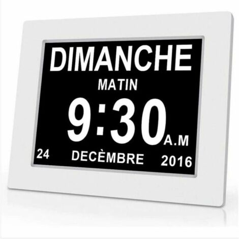 Horloge calendrier numérique - One Piece - 7 pouces - Avec date et heure - Horloge Alzheimer pour parents - Rappel de médicaments pour grands-parents et enfants - Blanc - 20.414.32.4cm (1/4)