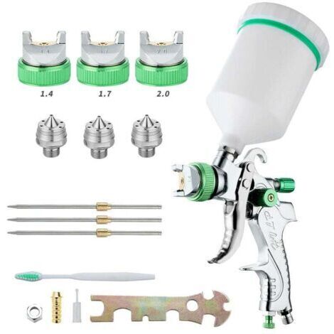 Professionnel Pistolet à Peinture Haute Pression Kit Pistolet à Pulvérisation d'Air Pistolet a Peinture Pneumatique à Alimentation par Gravité HVLP 600CC 1.4MM/1.7MM/2.0MM 3 Taille Buses.. (1/5)