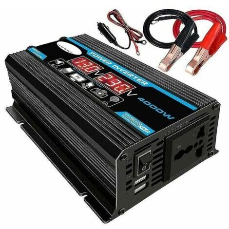 Convertisseur Pur Sinus 12V 220V 4000W avec Onduleur Onde Sinusoïdale Pure, Transformateur équipé d'une Prise EU, d'un Port USB, d'un Port Type-C et d'un Écran LCD.-INHHUB