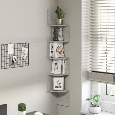 Cloison amovible Étagère d'angle Murale de Rangement Forme Zigzag 20L x 20l x 126H cm 5 Niveaux Bois Gris (1/4)
