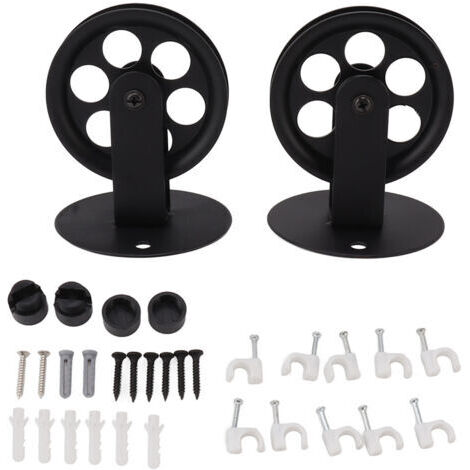 Poulies murales vintage noires pour lampe suspendue – Lot de 2 – Installation facile au plafond – Matériau fer – Hauteur 9 cm, diamètre 7 cm (1/5)