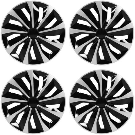 aqxreight Lot de 4 enjoliveurs universels et élégants de 15" pour 500 et la plupart des voitures, en plastique ABS noir et argent, avec pince de serrage sûre et installation facile (1/5)