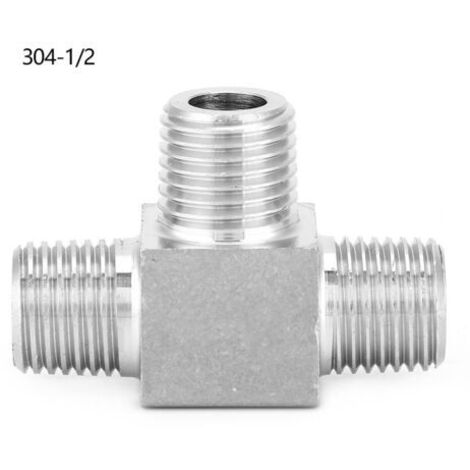Rosvola Connecteur de tuyau en acier inoxydable, 3 voies BSPT, filetage mâle, raccord de tuyau, BSPT 1/2 pouces. (1/5)