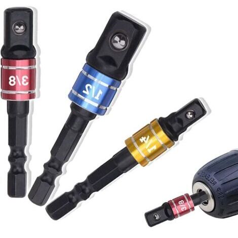 Adaptateur de clé à douille UlisemSocket, 1/4 pouce, 3/8 pouce, 1/2 pouce Adaptateur de clé à douille, clé à chocs, visseuse à douille, ensemble avec rallonge colorée (1/5)