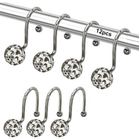 Crochets pour Rideau de Douche Cercle, Anneaux de Rideau de Douche, Crochets Décoratifs Antirouille pour Salle de Bain, Serviettes, Vêtements, Ustensiles de Cuisine (12 Pièces, Argenté) (1/5)