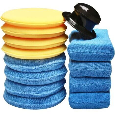 13Pcs Éponge De Polissage Voiture Éponge De Cire Éponge Fartage Tampon De Nettoyage pour Nettoyer Voitures Véhicule, Verre (Bleu, Jaune) (1/5)