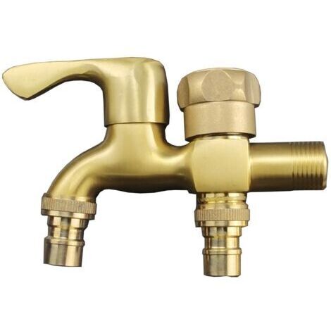 Robinet double 1/2" Robinet de jardin Robinet extérieur en laiton Robinet de jardin antigel à double sortie Robinet de machine à laver Robinet de vidange à double boule pour jardin, machine à la (1/5)