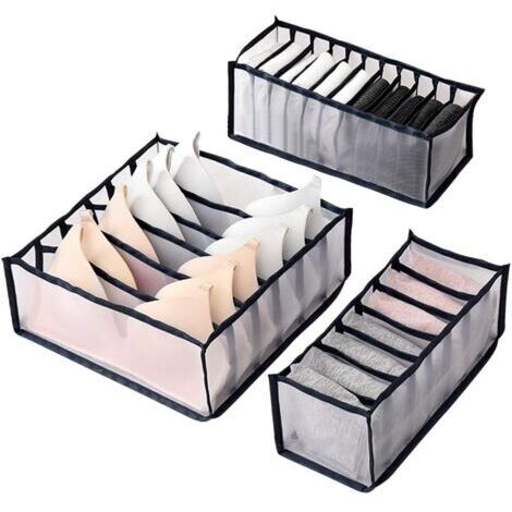 Box Rangement sous Vetement, Organisateurs de Tiroirs Pliable pour sous-Vêtements Trois Pièces, Organisateur tiroir pour sous-Vêtements, Soutien Gorge, Culottes, Chaussettes(Noir) (1/5)