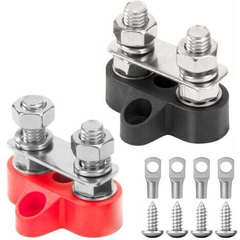 Bornier de Distribution d'alimentation de Batterie M8 Bornier de Batterie à Double Borne 12V-48V pour Voiture Camion Bateau Noir et Rouge