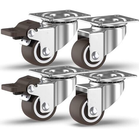 4 Petites Roulettes pour Meubles, 25mm Roulettes Pivotantes Roues Avec Frein Plaques Industrielles Transport (1/5)