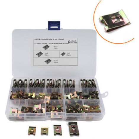 110 Pièces Clips de Fixation de Voiture, MoreChioce U-Type Rivet Agrafe en Acier au Manganèse Rivet U-type Métal Fixation Vis Panneau Porte Retenue Rivet Pare-Choc Auto (1/5)