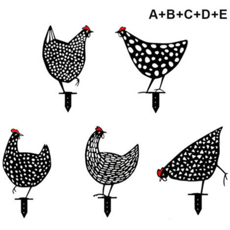 Ensemble de 5 poules réalistes-jardin décoration-décoration en forme de poulet-pelouse, chemin, trottoir, silhouette de cour de jardin (1/5)