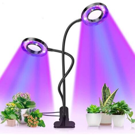 Lampe de Plante, Lampe de Croissance pour Plantes LED Plante Lampe Horticole Parfait pour Plantes Intérieur 2 têtes + adaptateur