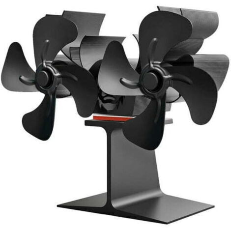 Ventilateur Thermique Double Tête Pour Poêles À Bois Cheminée Noël 8 Pales Forme Renne Noir 20 X 9 X 17 Cm (1/5)