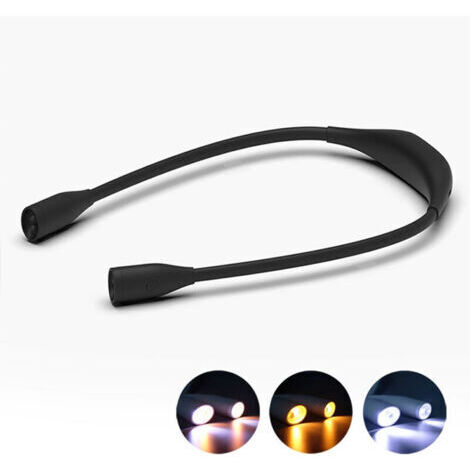 Lampe de lecture de cou, lampe de lecture LED rechargeable suspendue, flexible et à intensité variable, double tête, noir (1/5)