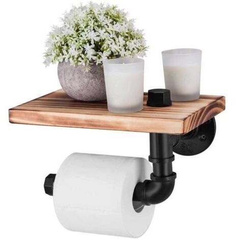 Porte Rouleau de Papier Toilette Hygiénique avec Etagère de Téléphone Portable Support Mural pour Salle de Bains Style Rétr (1/5)