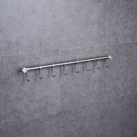 Crochet à torchon,Crochet Barre de Cuisine en Acier Inox avec Argent(500 mm + 8 crochets) (1/5)