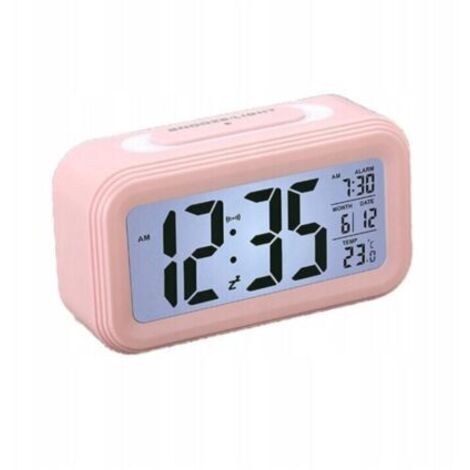 Réveil numérique multifonctionnel LED horloge lumineuse intelligente température calendrier perpétuel rose (1/5)