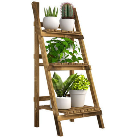 Support à plantes à 3 niveaux , pliable, hauteur 93 cm, pour l'intérieur et l'extérieur, étagère en bois avec plateaux, support pour pots de fleurs, escalier à plantes pour salon, jardin, balcon, marr (1/5)
