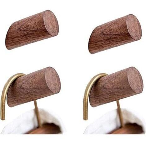 Crochets muraux en bois, paquet de 4 crochets pour manteaux, crochets muraux rustiques en bois, crochet pour peignoir robuste, porte-chapeau Crochets pour suspendre les serviettes de bain (bois de no (1/4)