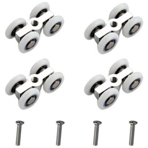 Roulettes pour portes coulissantes, lot de 4, roulettes silencieuses à 4 roues, chariot de porte coulissante en alliage de zinc, système de roulettes de douche avec filetage M6, Ø 20 mm, convient aux