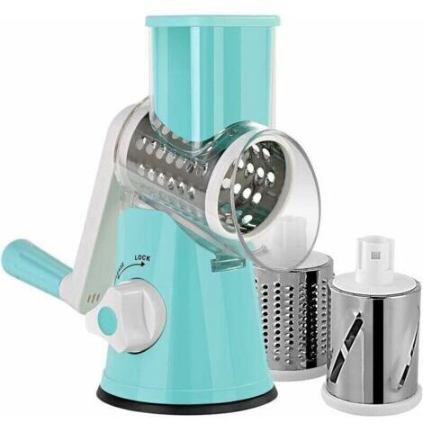 Mandoline légumes manuelle avec 3 lames en acier inoxydable, polyvalente pour trancher, râper les légumes, le fromage, les noix et les fruits. (1/4)