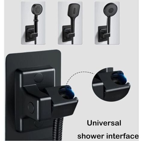 Autocollant Support de Pomme, Support de Douchette à Main, Support de Douche Réglable à 360 °, Support Douchette Mural, Support Douche Sans Percage, pour Salle de Bain Htel (Noir) (1/4)