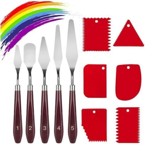 11 Pièces Ensemble de couteaux à peinture,5 Couteaux à Palette+6 Plastique Couteaux grattoirs,Couteaux à Peindre Acier Inoxydable,Palette Couteau,Peinture à l'huile Accessoires de Mélange de Couleur (1/4)
