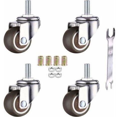 Lot De 4 Roulettes Pivotantes Pour Meubles - M6 X 15 Mm - Avec Filetage De 25 Mm - Caoutchouc Souple - Filetage Tpe - Mini Roulettes De Meubles (25 Mm) (1/4)
