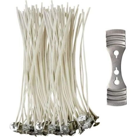 Mèche pour Bougie 15 CM,Lot de 100 PCS + FixationMeche Bougie Naturelle Coton 100% écologique Guide de Fabrication de Bougie parfumée (1/4)