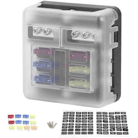 Boîte Porte-fusible à Lame 6 Circuits 12-36 V avec Bus Négatif, Indicateur LED Rouge, Accessoire de Voiture Universel pour Modèle ACB, ABS + Métal, comme sur L'image. (1/4)