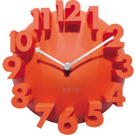3D grand numérique moderne contemporain décor de bureau à domicile rond Quartz horloge murale Orange (1/4)