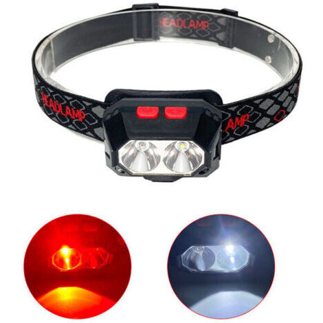 Lampe frontale LED rechargeable puissante, lampe frontale LED USB, lumière blanche et rouge 1000 lux, 6 modes d'éclairage, IPX4, pour cyclisme, camping, randonnée, bricolage, autonomi