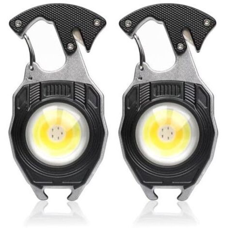Lampe torche multifonction avec mousqueton, 2 pièces, porte-clés en épi de maïs, lampe de travail, 7 modes d'éclairage, 1600 lumens, lampe torche rechargeable, mini lampe torche, ouvre-bouteille (1/4)