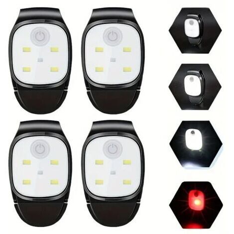4 Pièces Lampe à Pince LED, Réfléchissants Lampe à Pince Rechargeable USB, 4 Modes D'Éclairage, Mini Lampe Frontale pour La Course en Plein Air, Le Jogging, la Pêche (1/5)